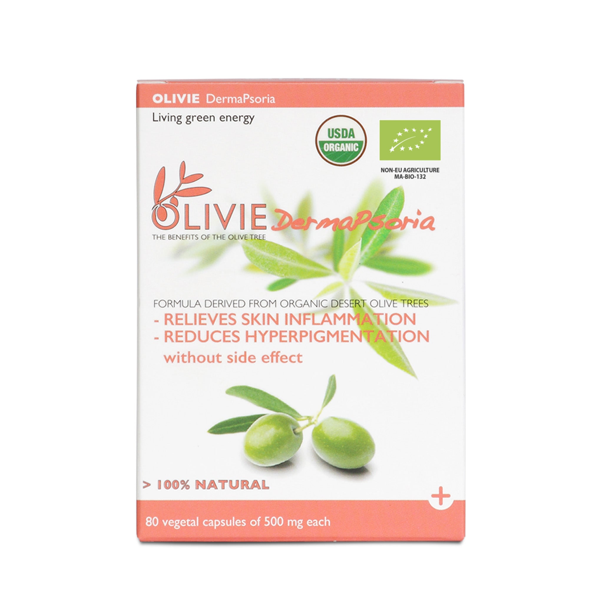 OLIVIE DERMAPSORIA, organic capsules to reduce skin inflammation, rich in polyphenols, for psoriasis, atopic, eczema and acne