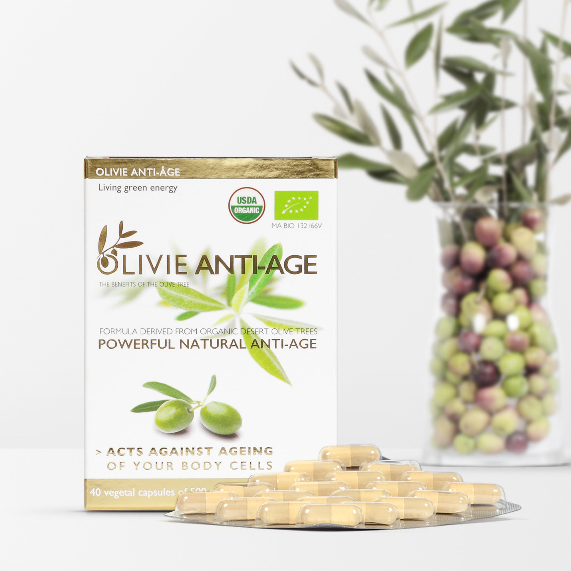 With its powerful polyphenols OLIVIE ANTI-AGE is organic and promotes active rejuvenation of your body cells