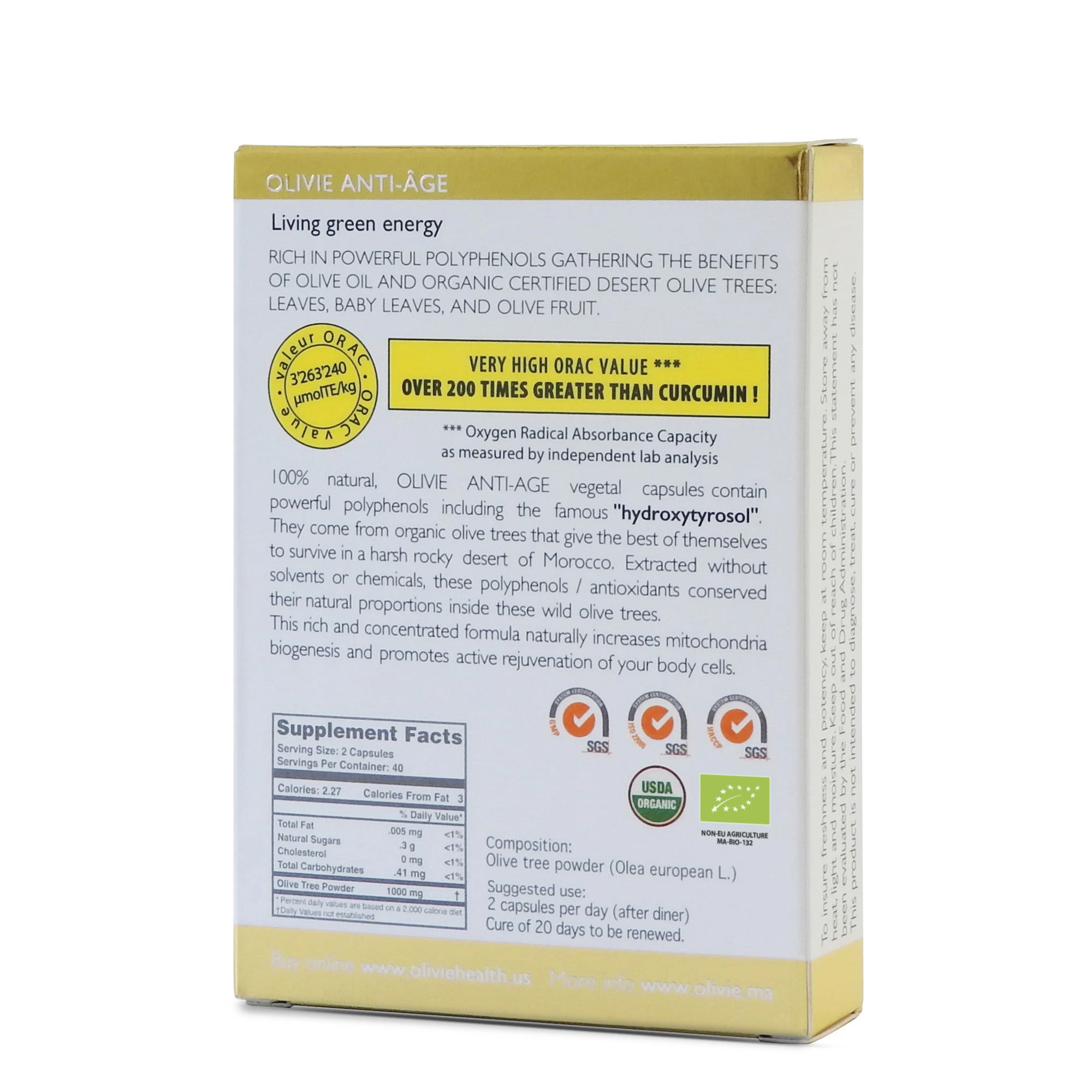 With its powerful polyphenols OLIVIE ANTI-AGE is organic and promotes active rejuvenation of your body cells