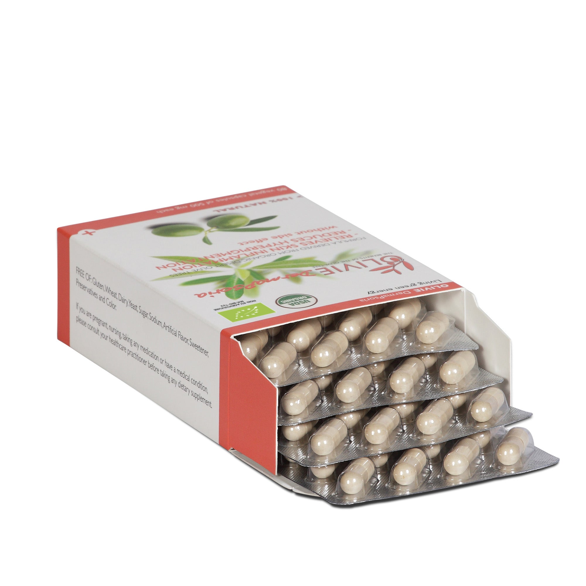 OLIVIE DERMAPSORIA, organic capsules to reduce skin inflammation, rich in polyphenols, for psoriasis, atopic, eczema and acne