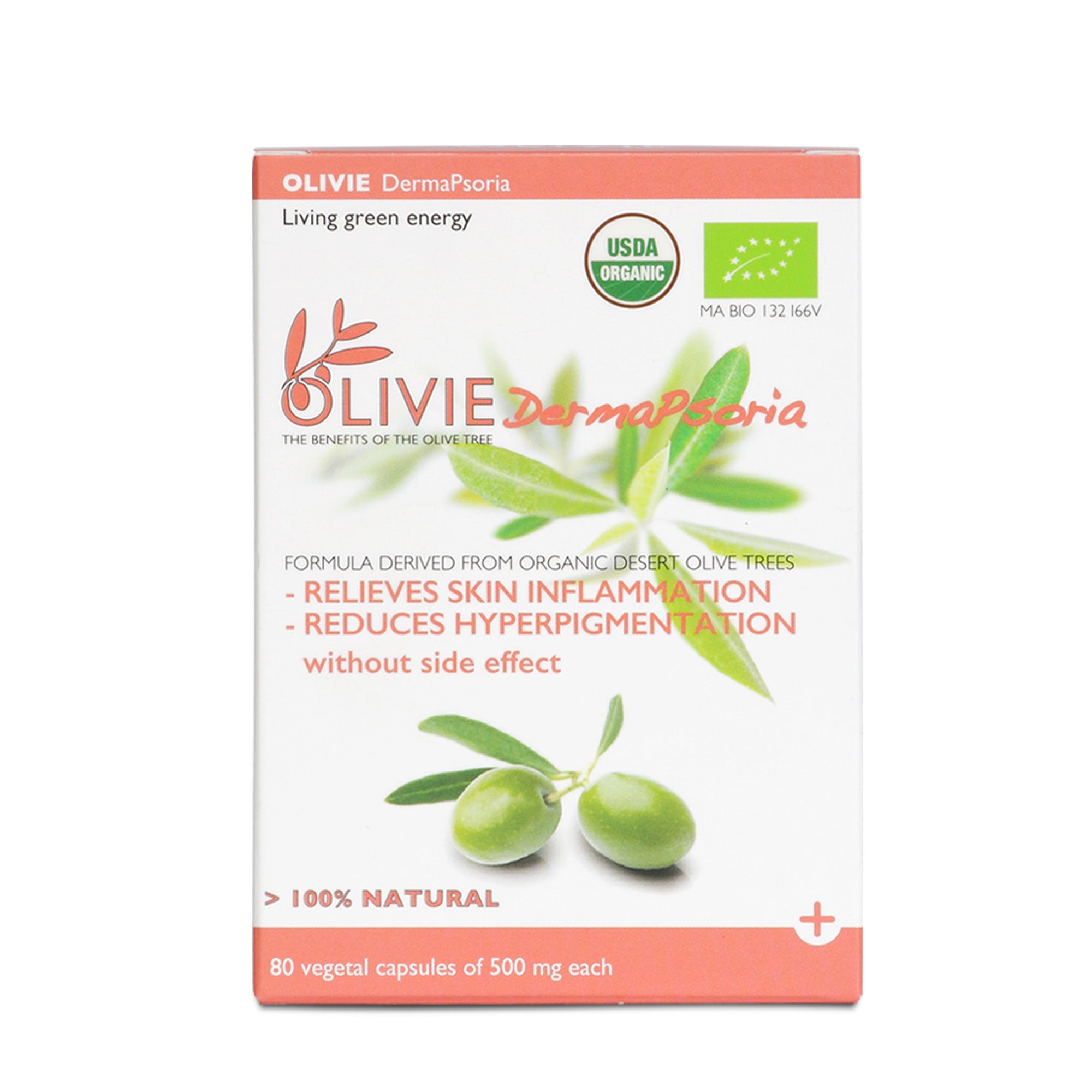 Learn how OLIVIE DERMAPSORIA, organic capsules, reduce skin inflammation for psoriasis, atopic, eczema and acne